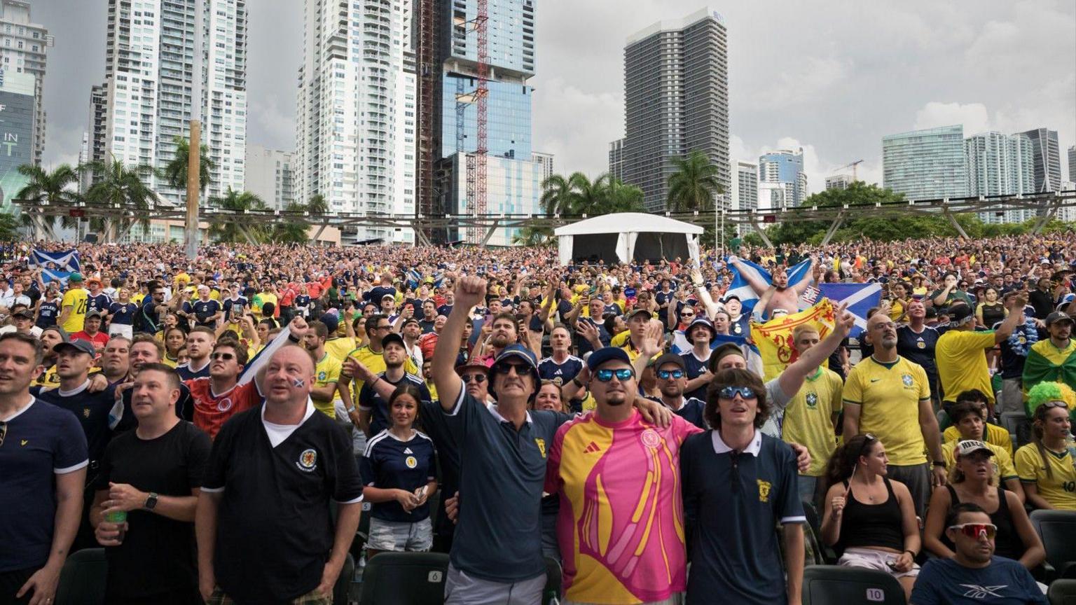 Thousands of fans gather in Miami's Bayfront Park to watch Scotland's final group game against Brazil