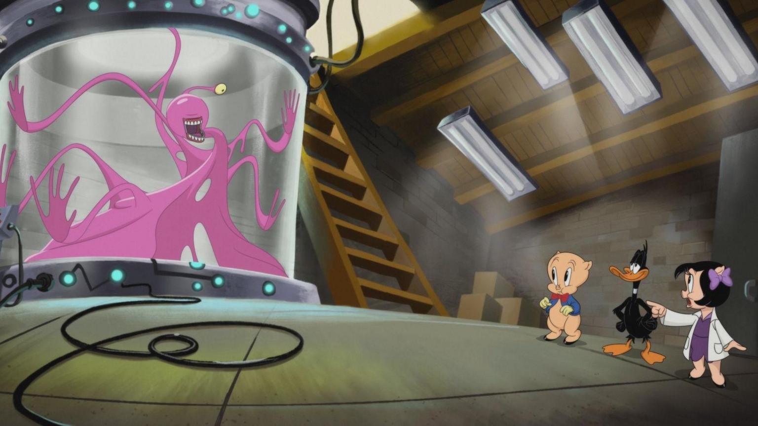 Daffy, Porky and Petunia Pig have to battle a Bubblegum monster in The Day The Earth Blew Up