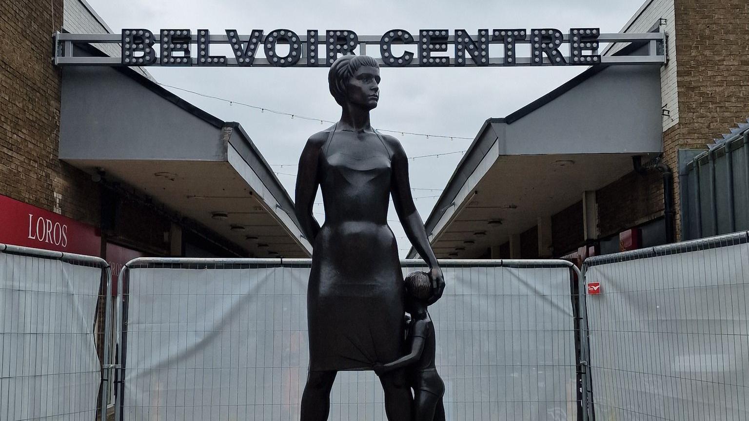 The 1963 Mother and Child statue at the entrance to the Belvoir Centre in Coalville