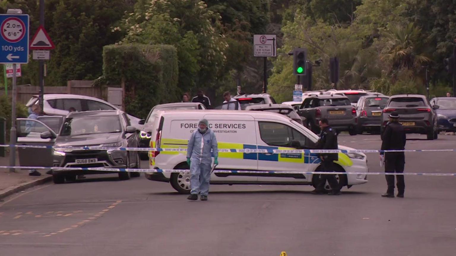 A forensic van at on Kingsbury Road