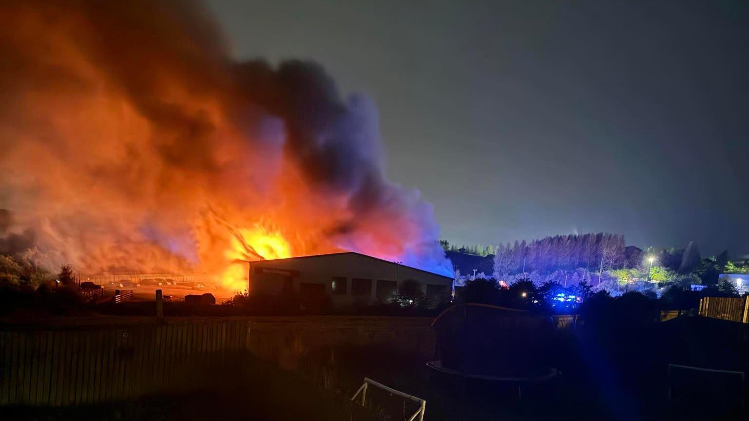 Picture of flames and smoke at the fire in Tredegar 