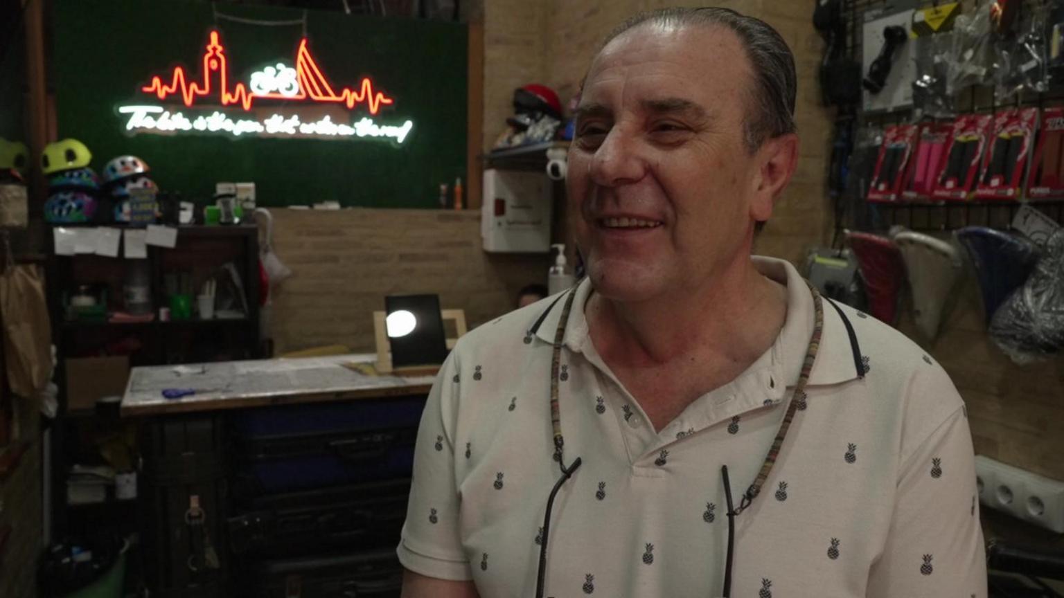 Vincenzo Costabule in his cycle shop in Valencia