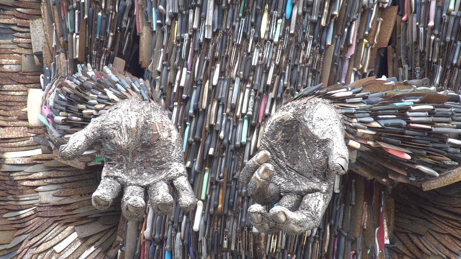 Close up of the blades used in Knife Angel statue