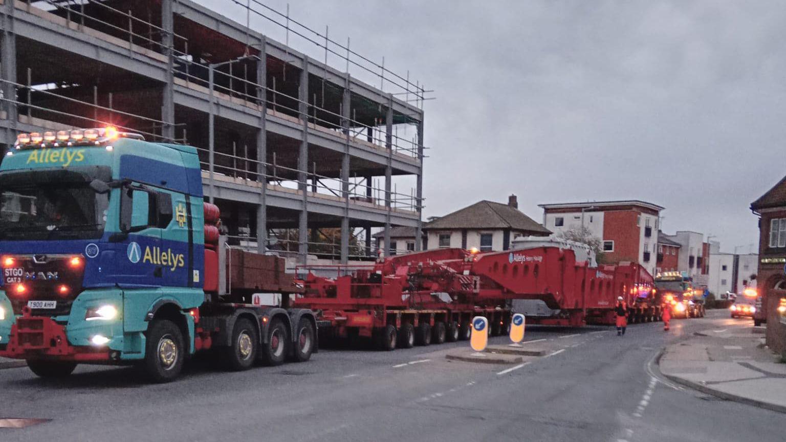 An abnormal load being transported through the streets of Ipswich. 