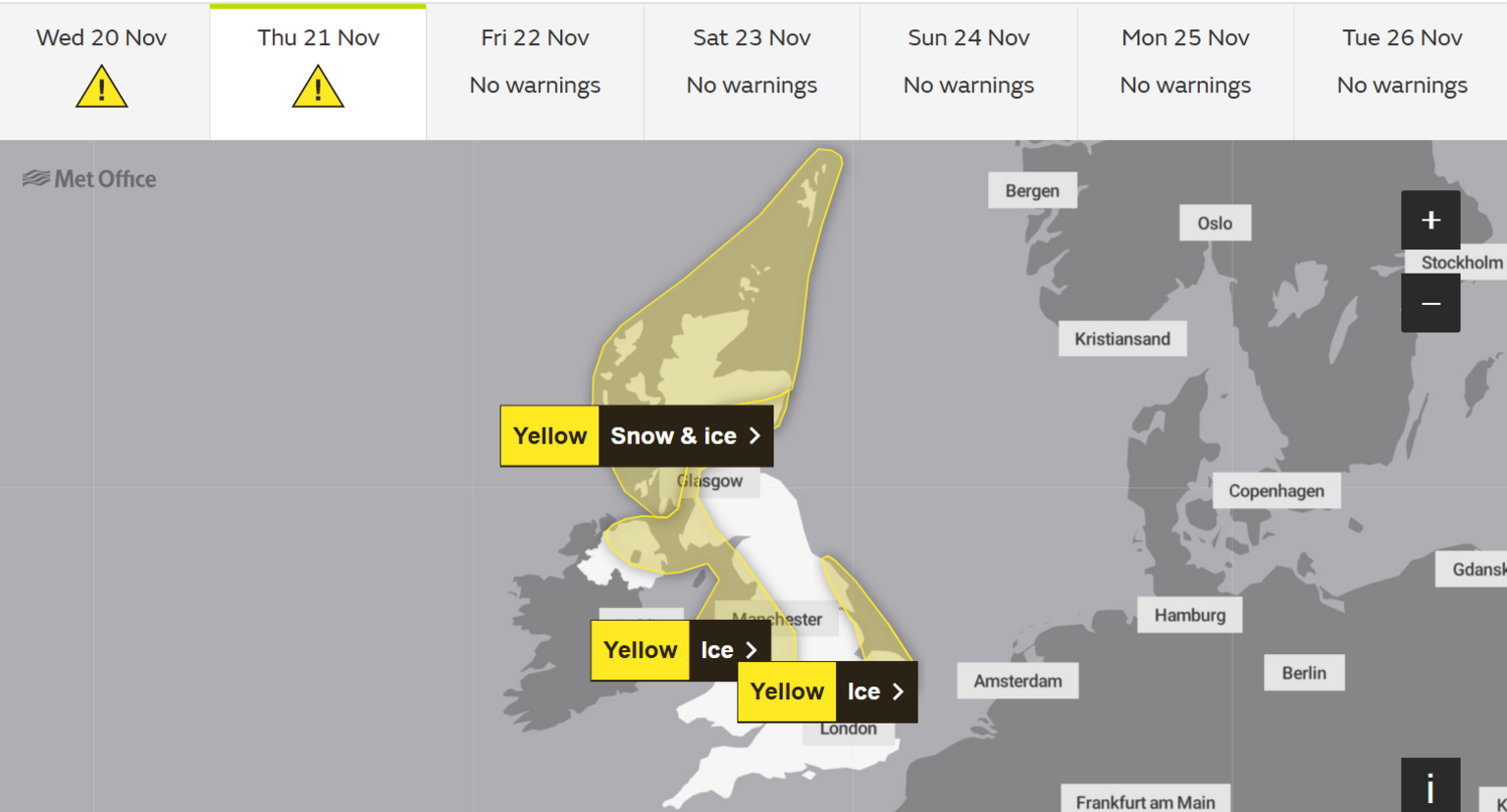 Picture of the Met Office forecast across the UK for Thursday. 