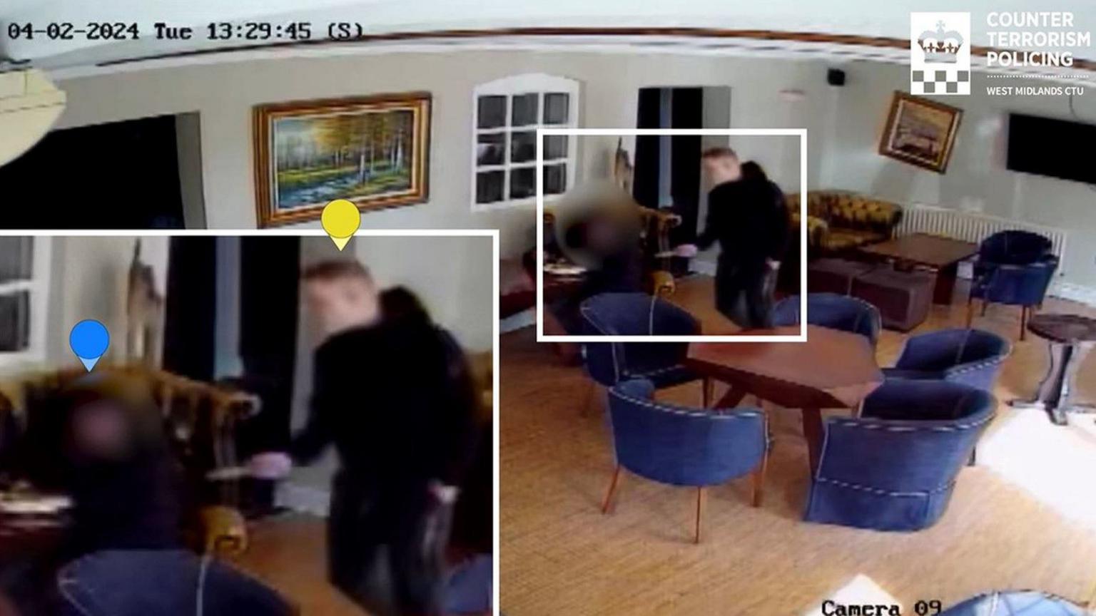 Callum Ulysses Parslow standing up in a room near tables and chairs just before he attacked an asylum seeker