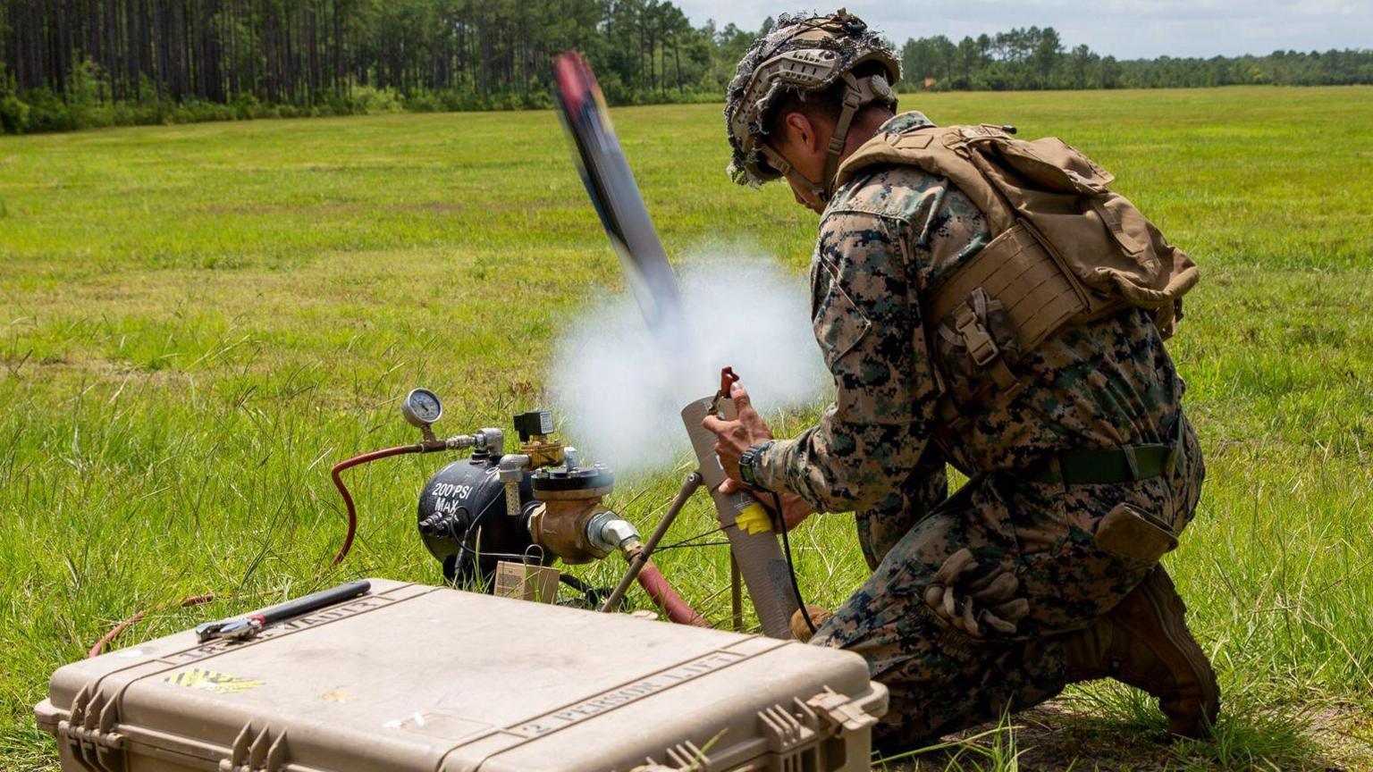 US soldier operates the Switchblade drone