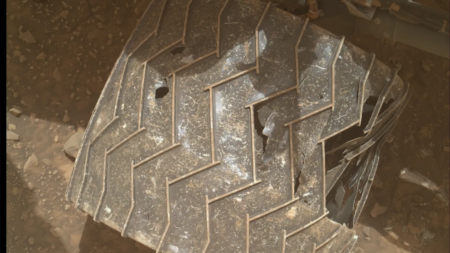 Holes in the wheel of Nasa's Mars rover Curiosity