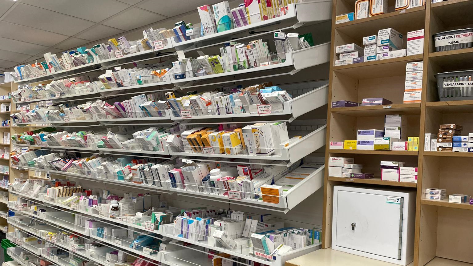 Stocks of medication at a pharmacy in Leeds. 