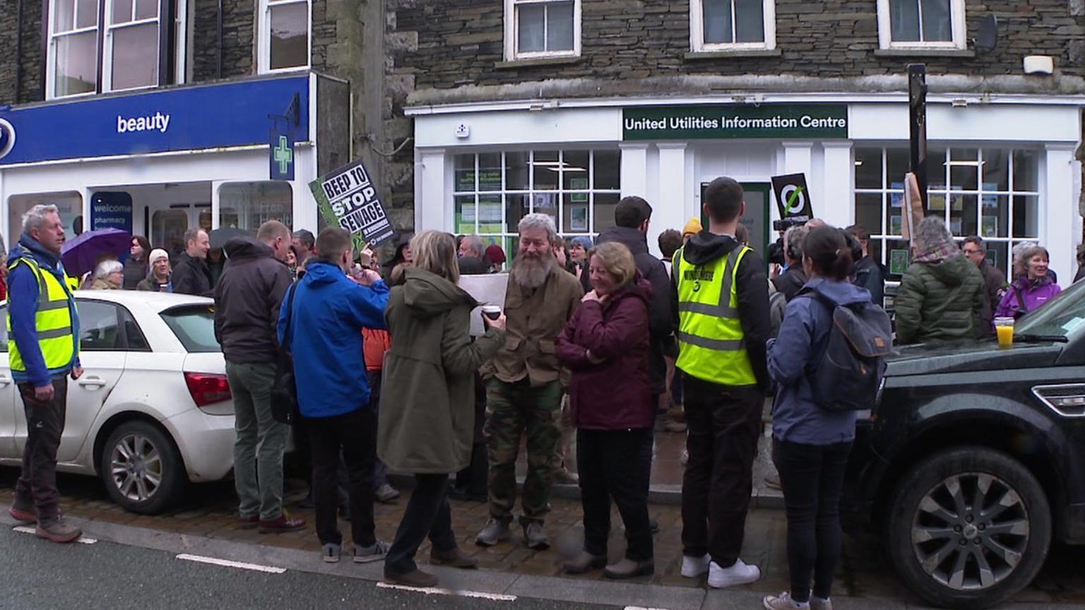 Campaigners outside of the United Utilities Information Centre