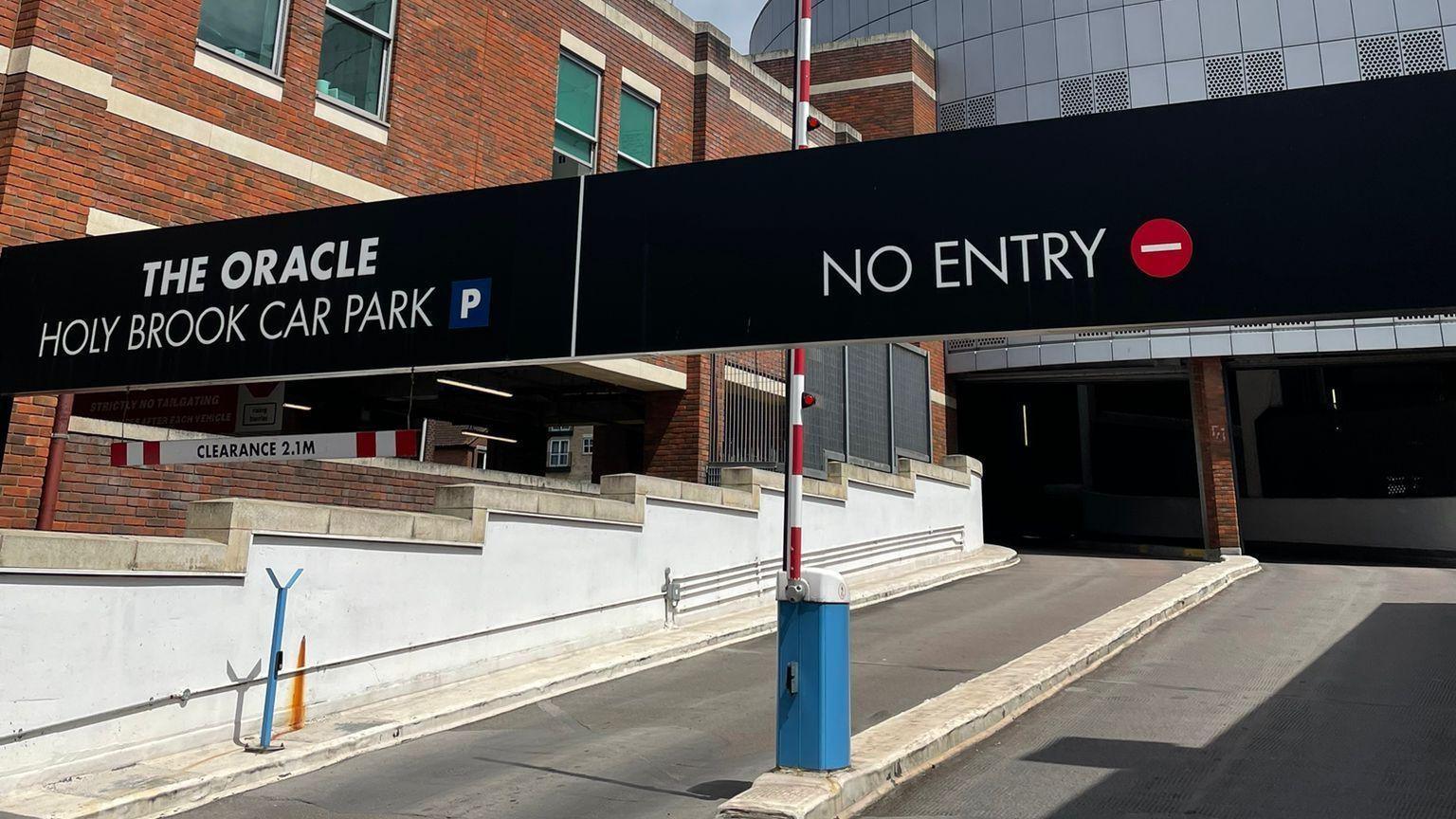 The car park entry and exit at The Oracle shopping centre