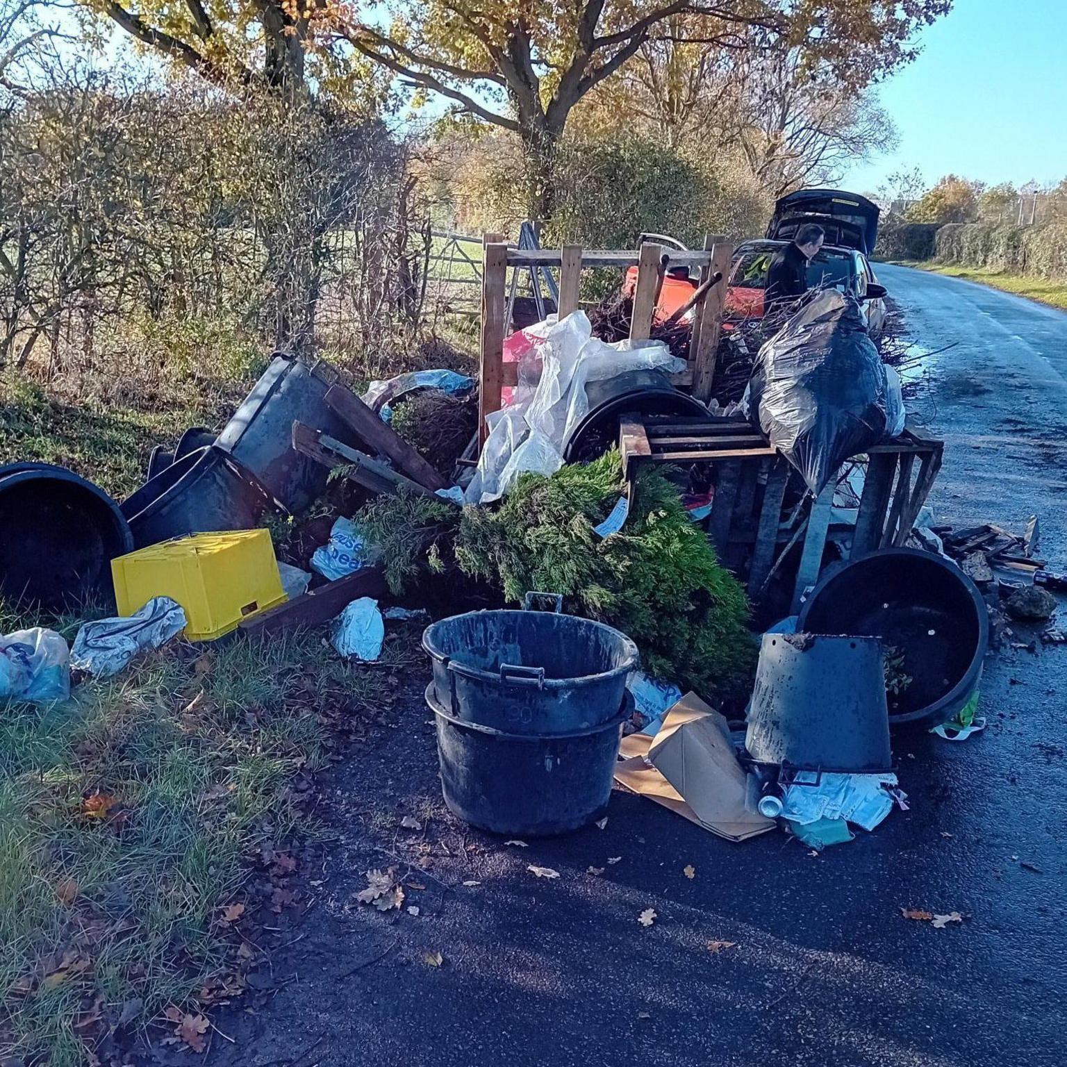 A large pile of fly-tipped rubbish