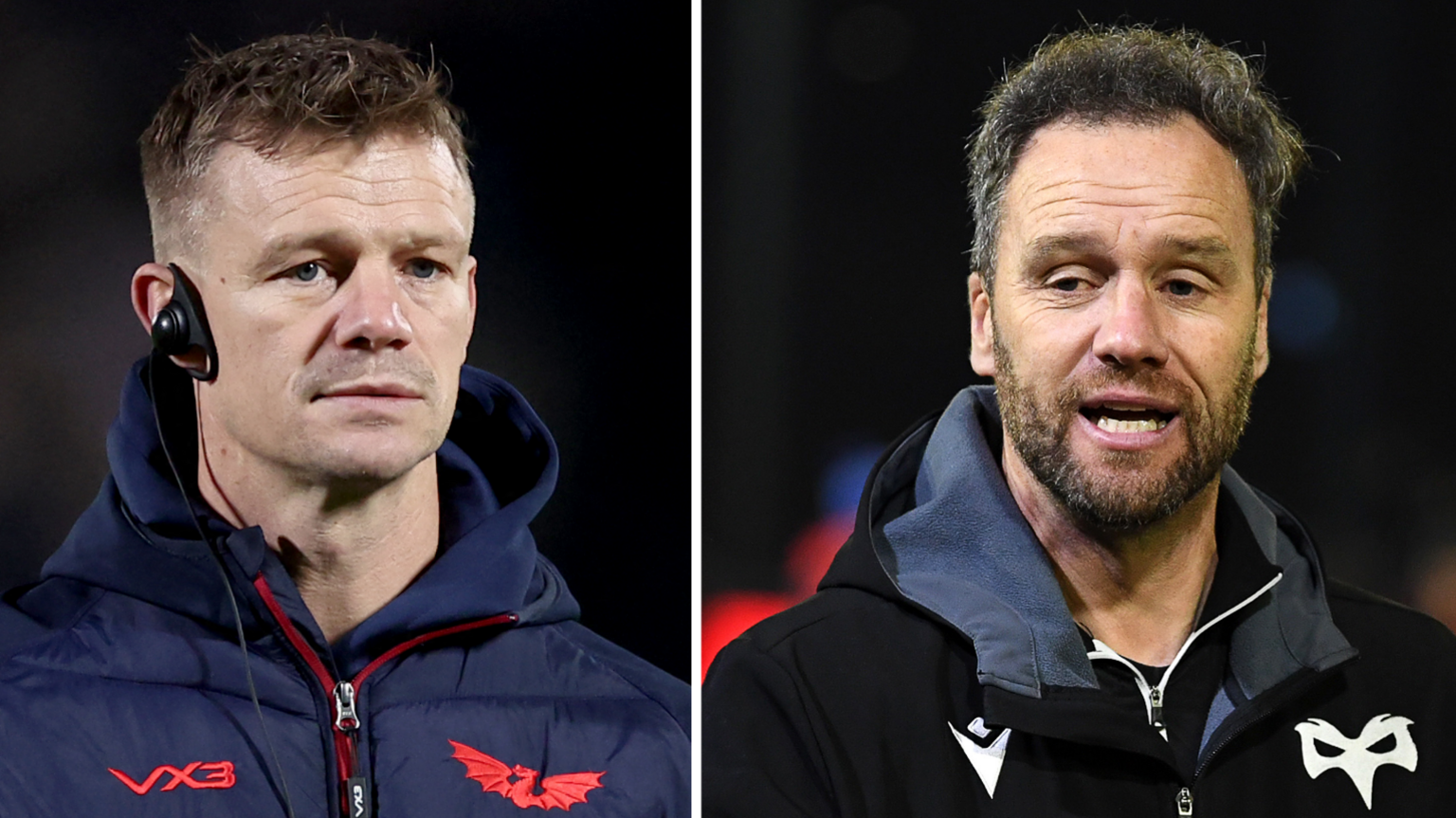 Pictured are Scarlets and Ospreys head coaches Dwayne Peel (left) and Mark Jones who are ex team-mates