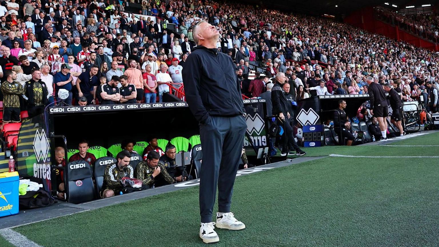 Chris Wilder reacting to Sheffield United's play-off semi-final against Bristol City