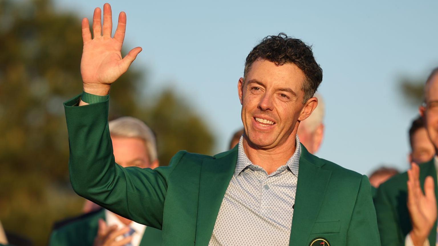 Rory McIlroy puts on the Green Jacket at the 2026 Masters