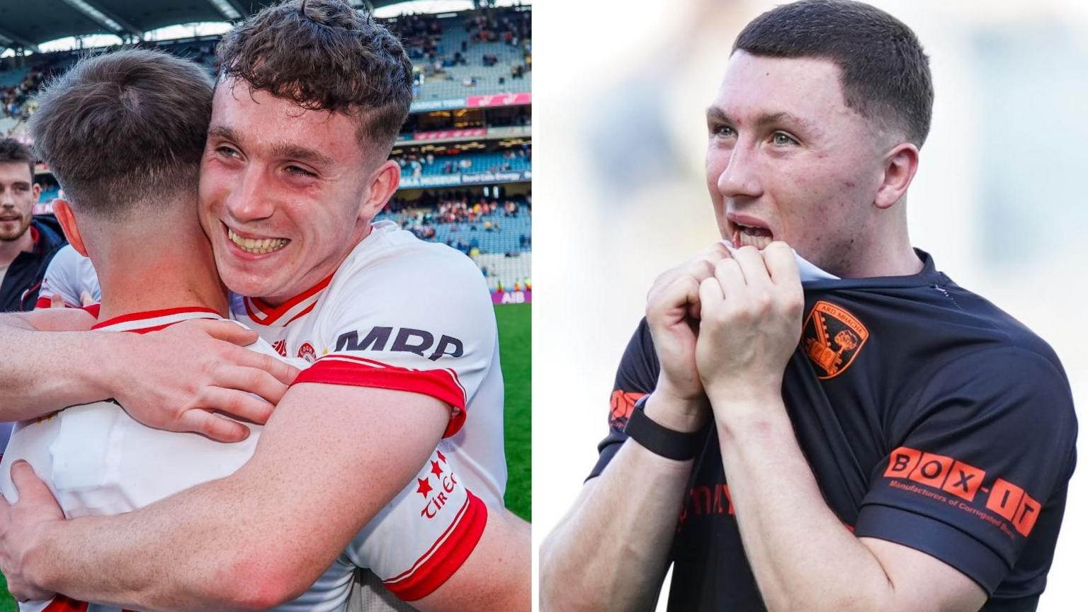 Eoin McElholm of Tyrone and Armagh's Oisin Conaty