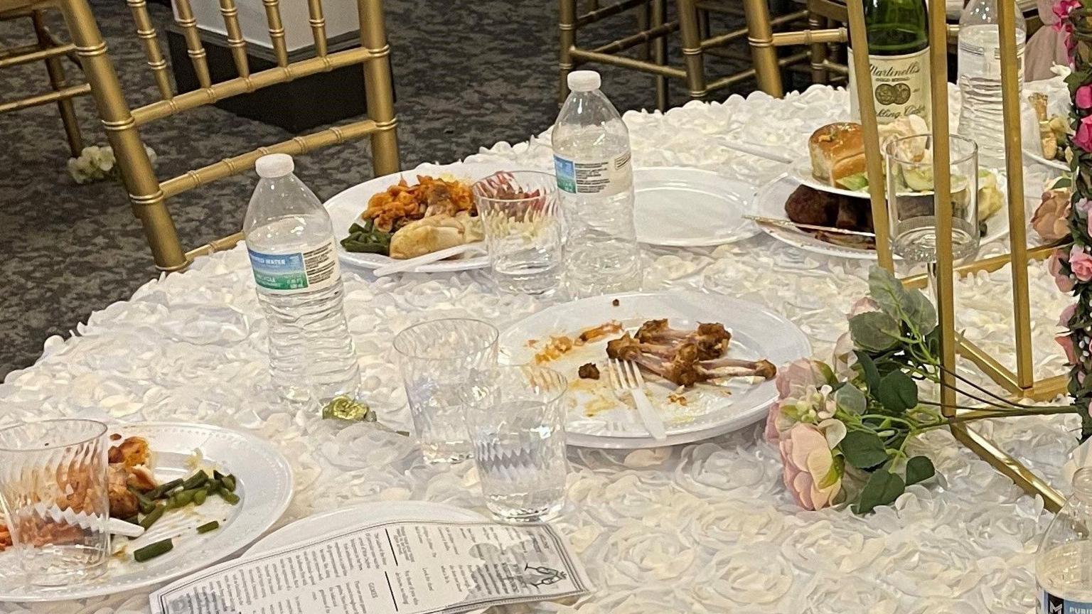 Plates of chicken bones left lying around