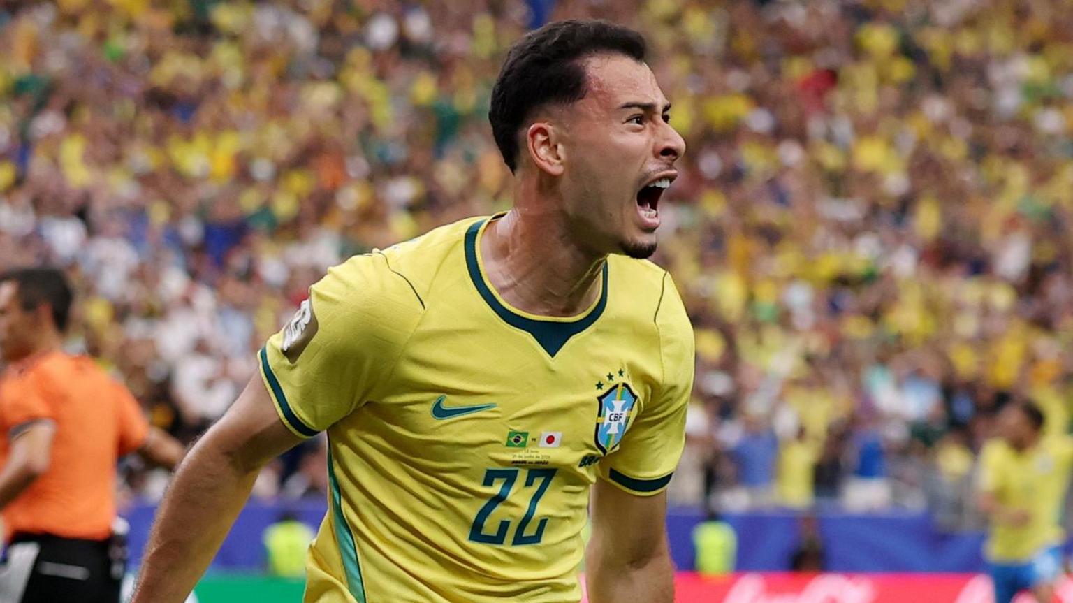 Brazil's Gabriel Martinelli celebrates
