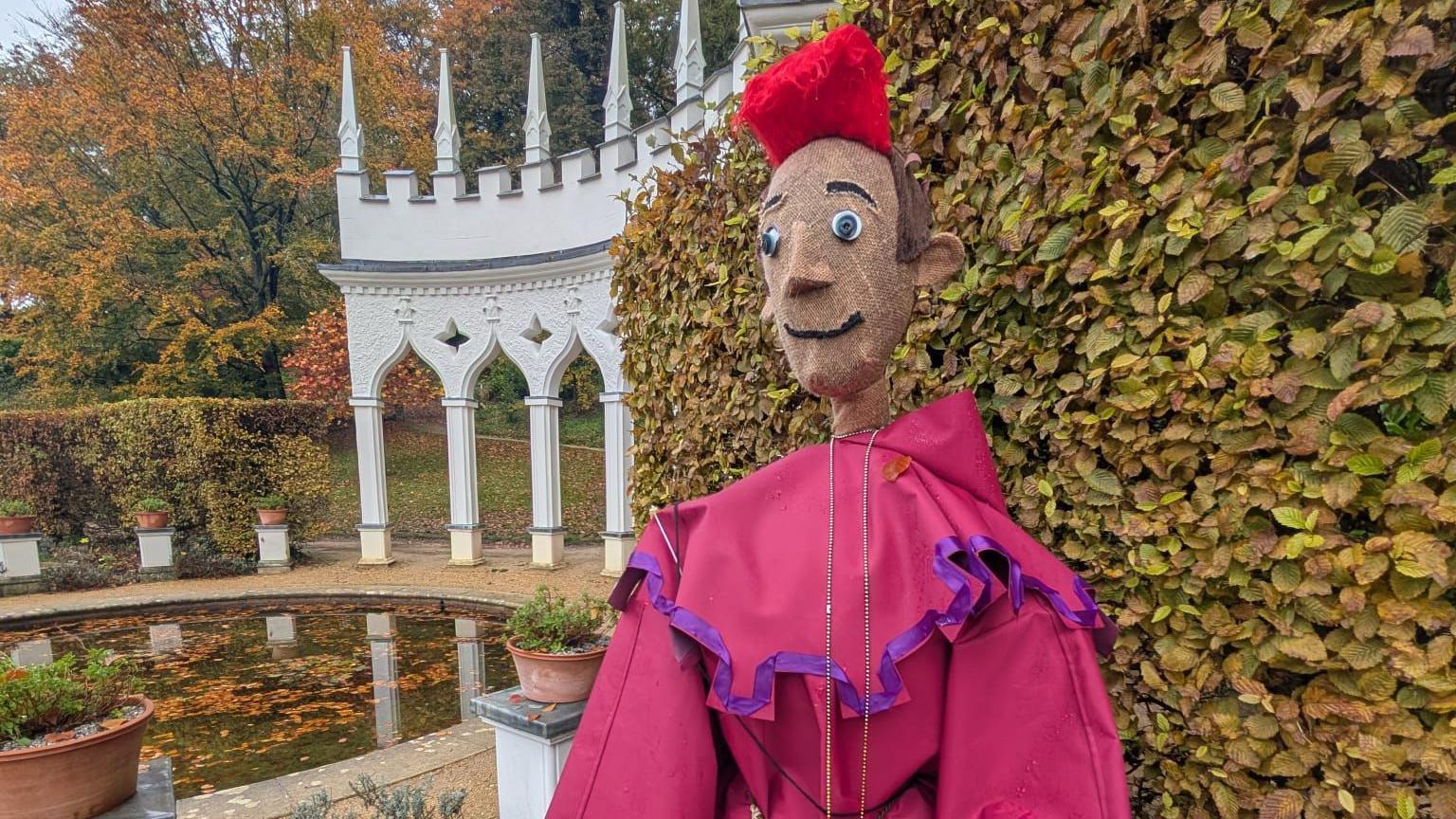 A scarecrow model of Friar Tuck from the Robin Hood stories.