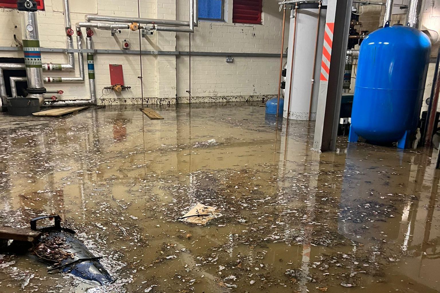 Flooded school boiler room