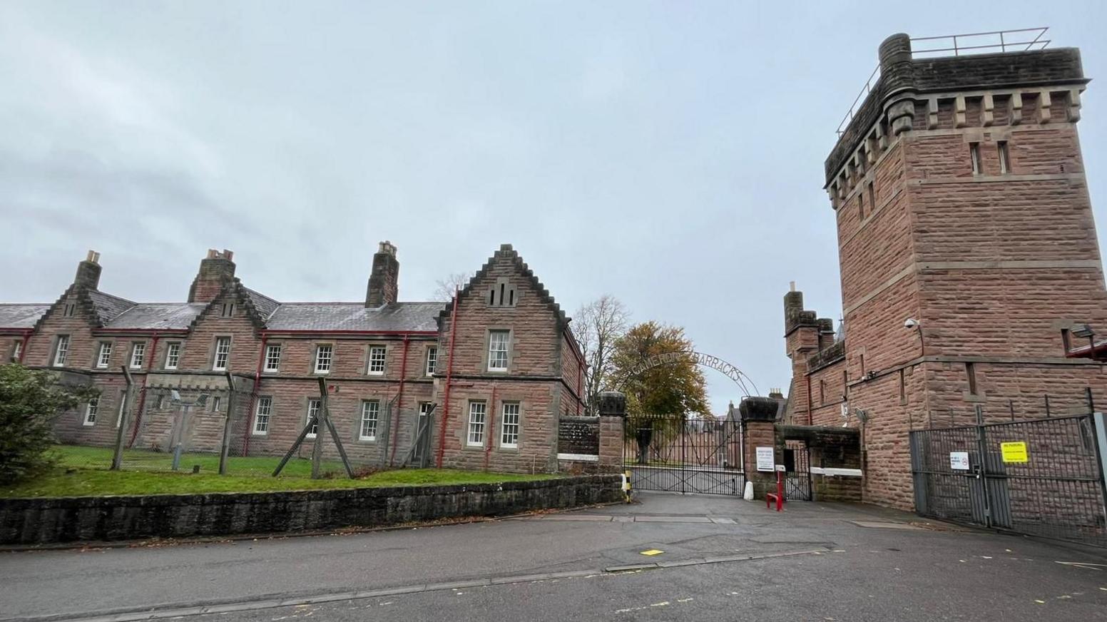 The barrack buildings are of a traditional style and built of red bricks.