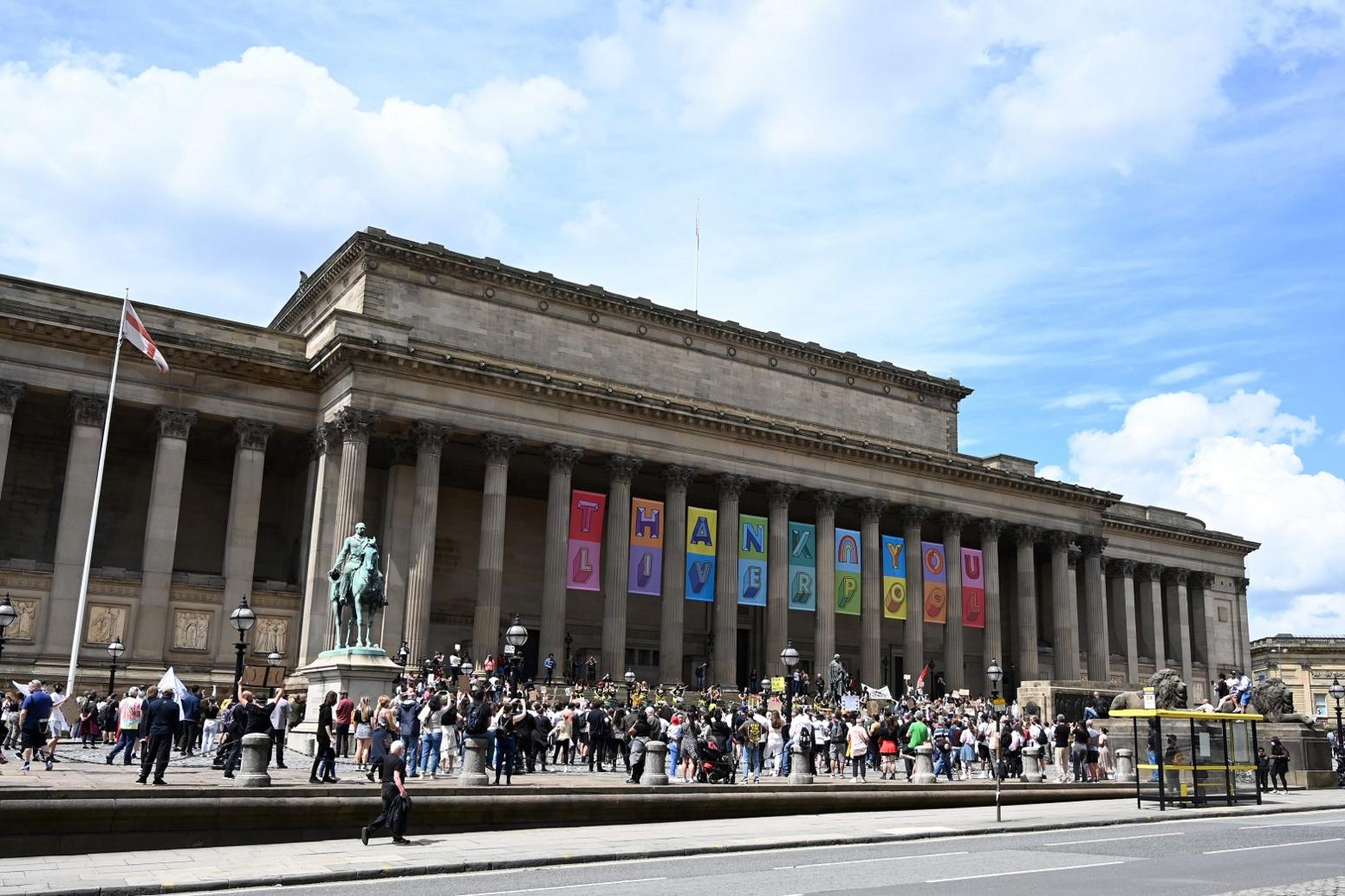 Protesters outside St George's Hall