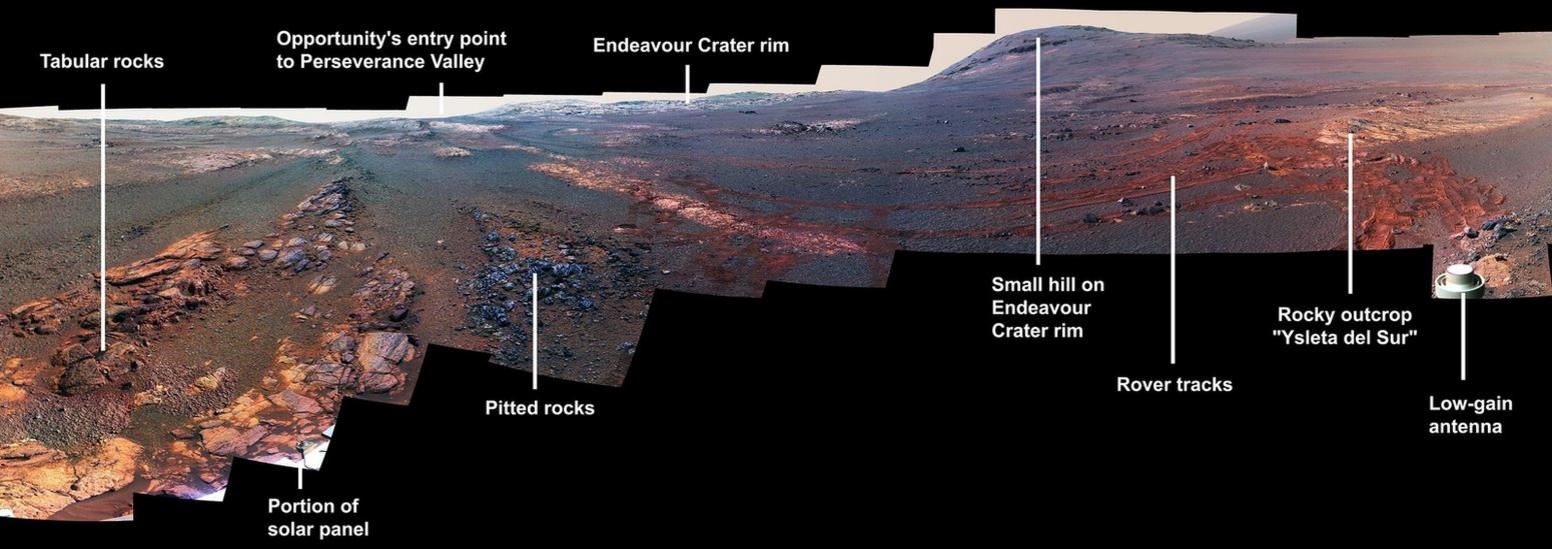 Incredible panorama photo taken by Nasa's Opportunity rover in an area of Mars called Perseverance Valley.