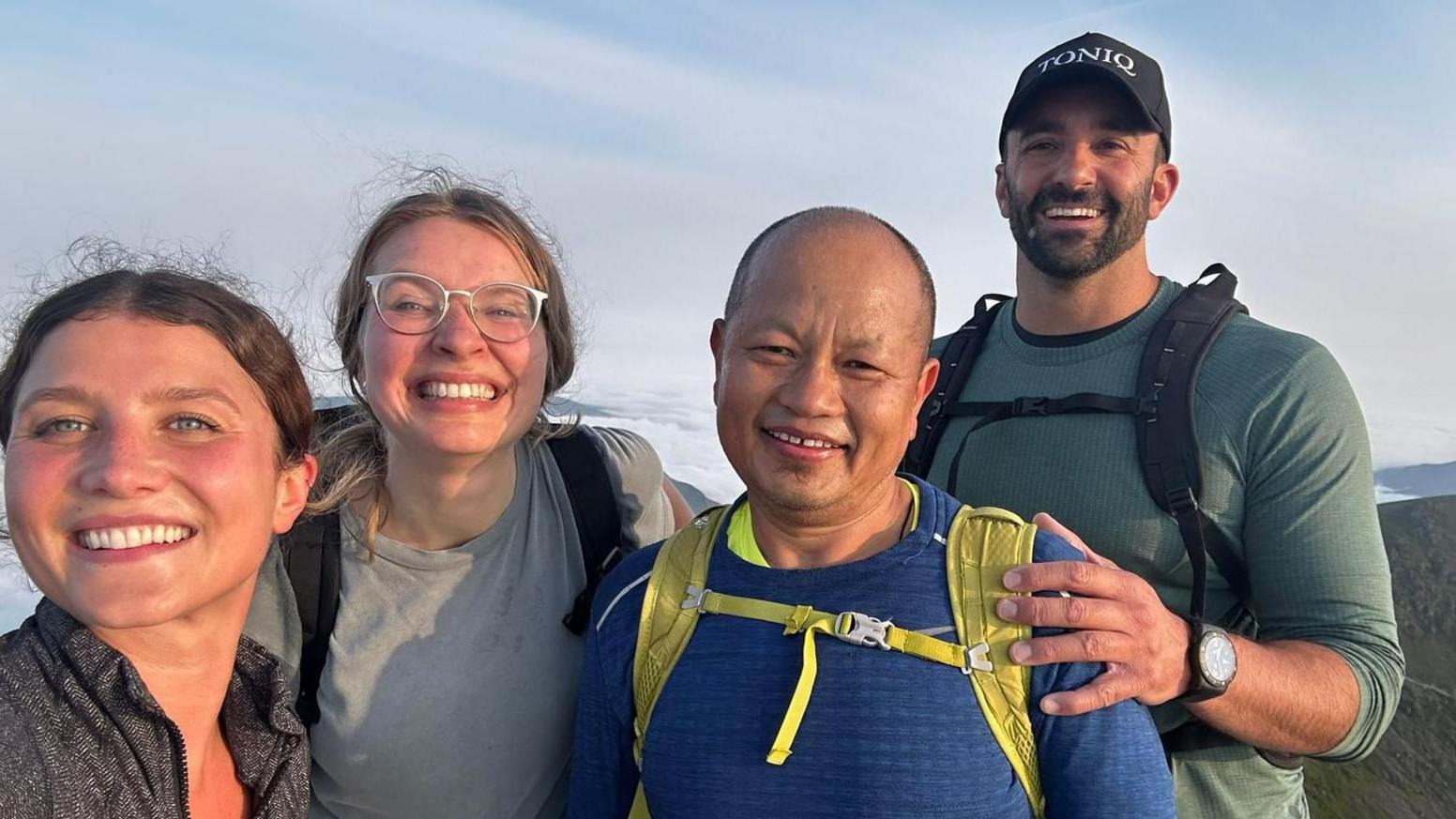 Karolina Pakenaite with her gym coach Arron (right), guide Buddhi (centre) and her friend Antonia (left)