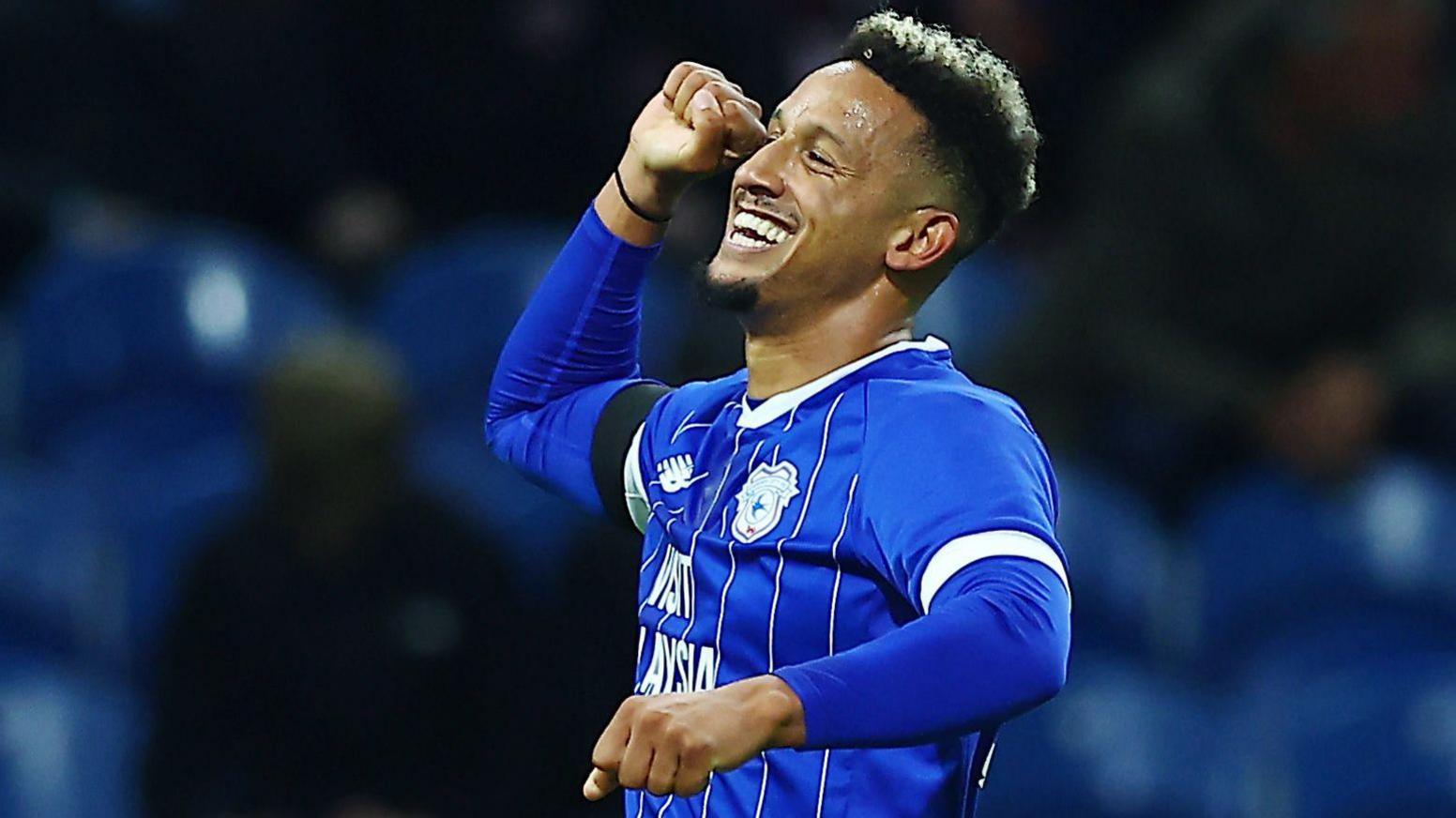 Callum Robinson celebrates Cardiff's win at Burnley