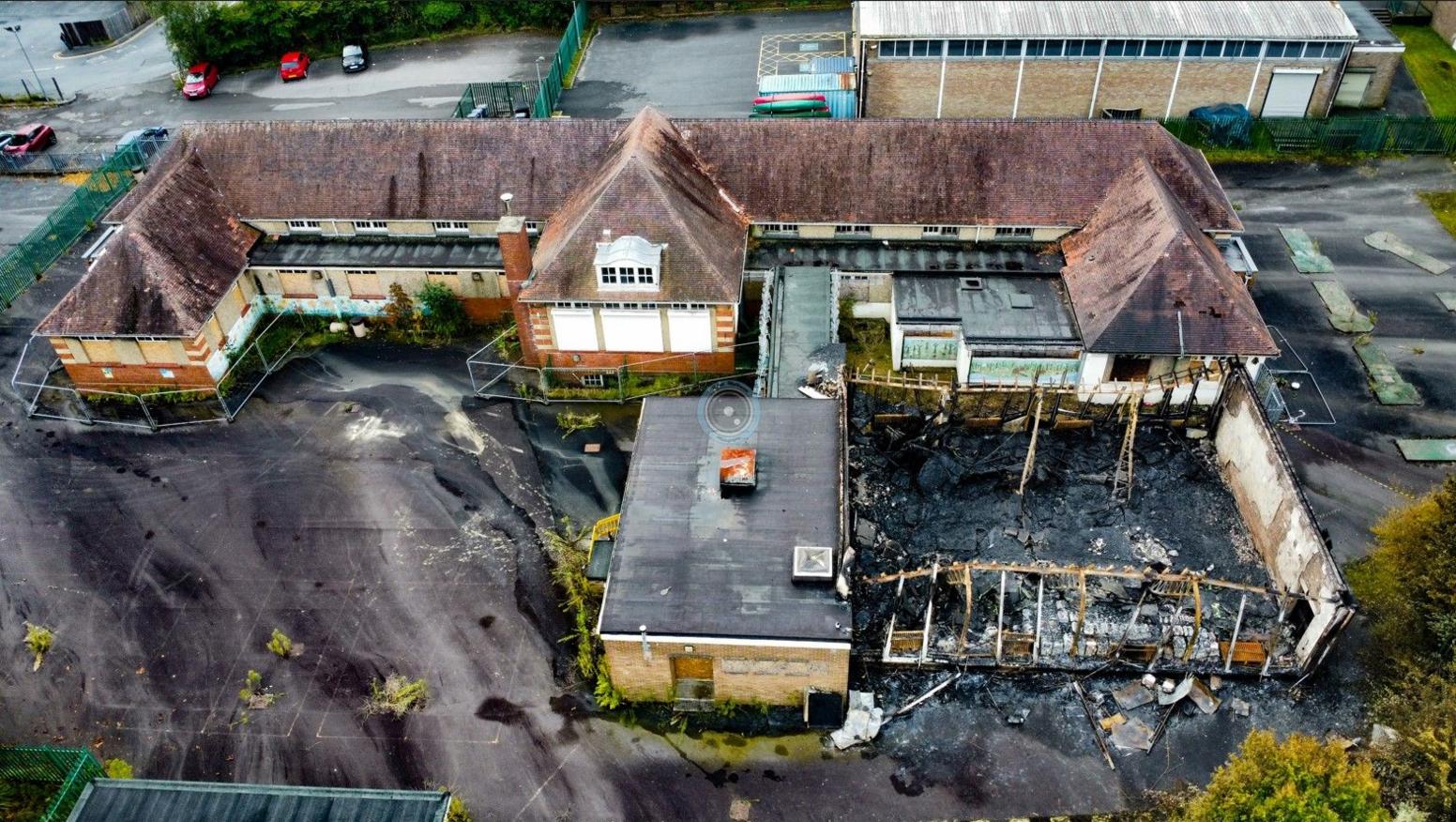 Fire aftermath: Aerial view shows part of the building has been gutted