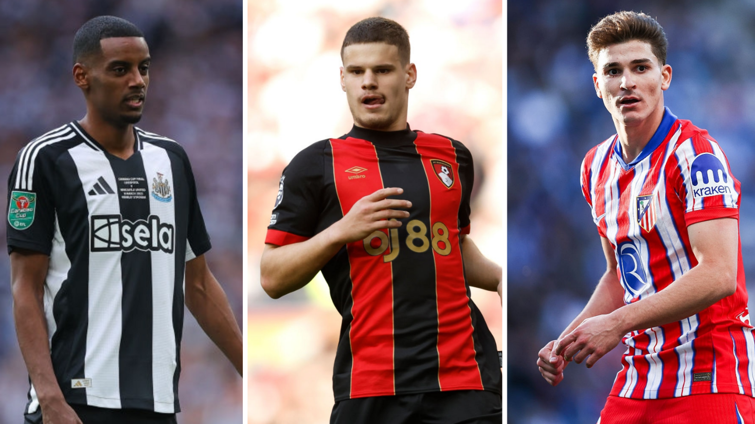 Alexander Isak, Milos Kerkez and Julian Alvarez
