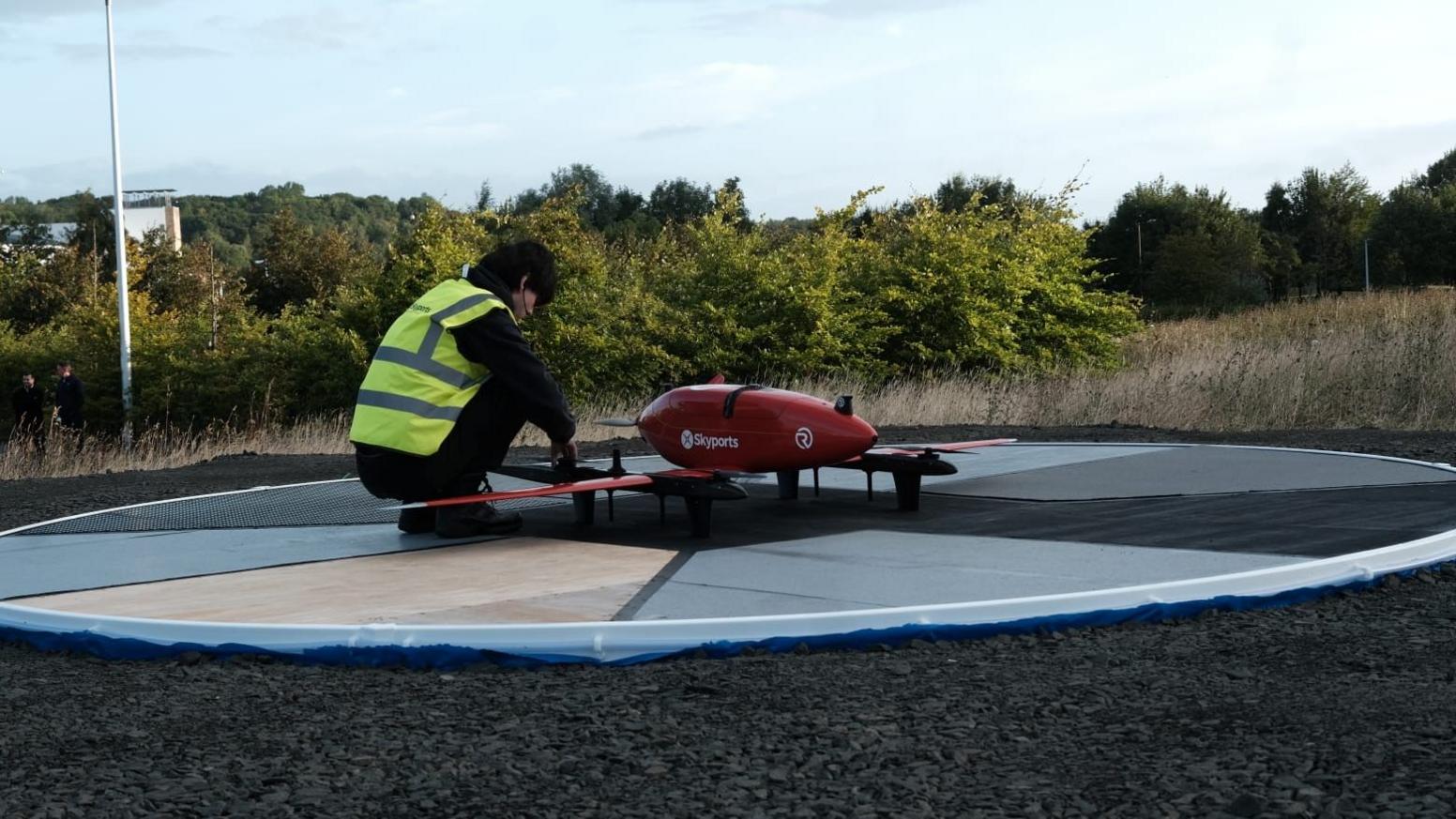 Drone being readied for flight