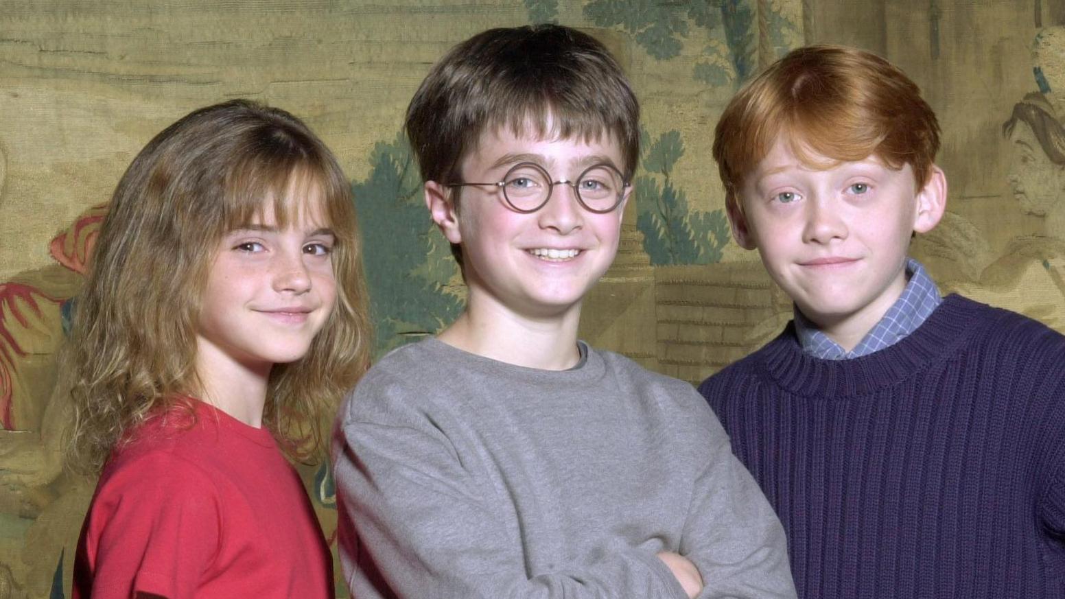 Daniel Radcliffe, center, Rupert Grint, right, and Emma Watson in 2000