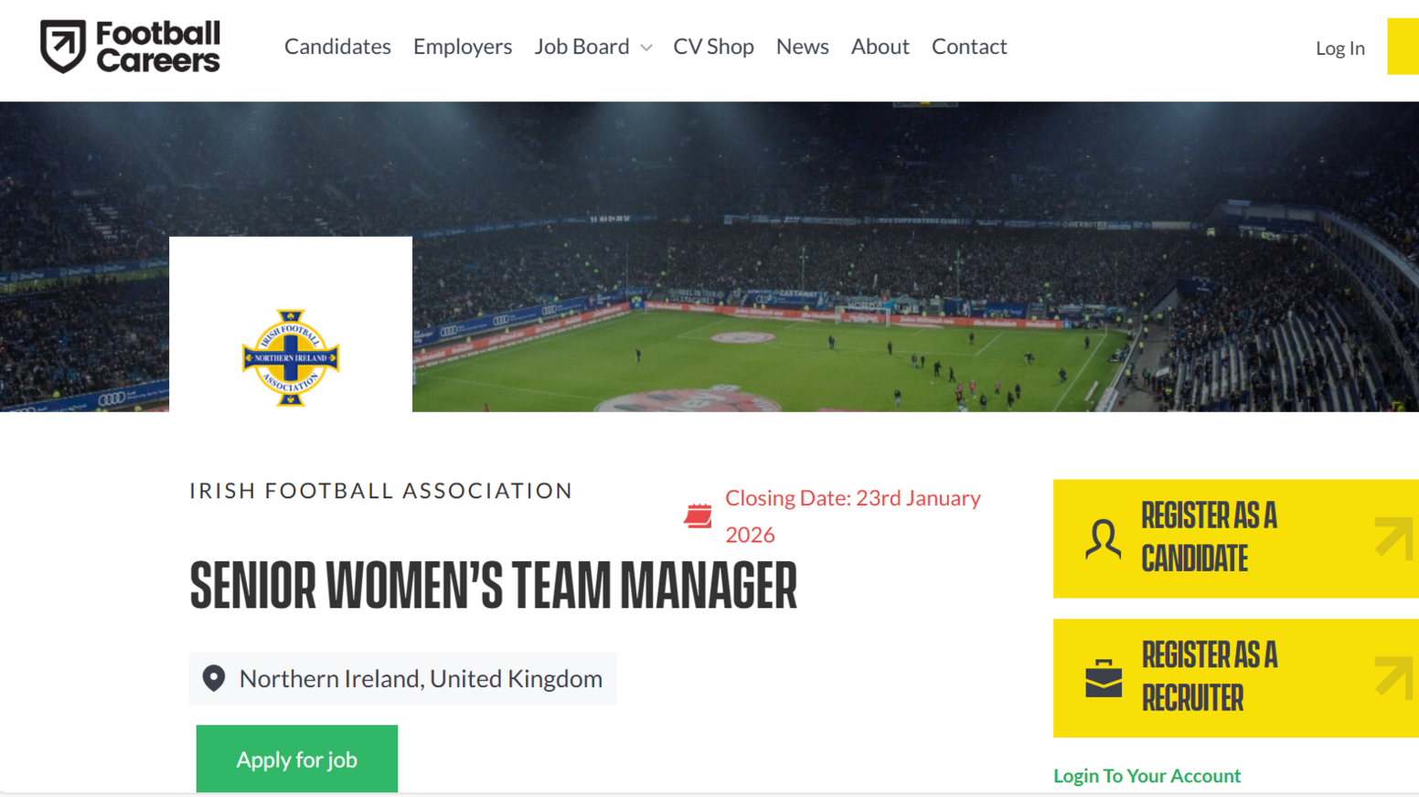 Northern Ireland Women's manager role application