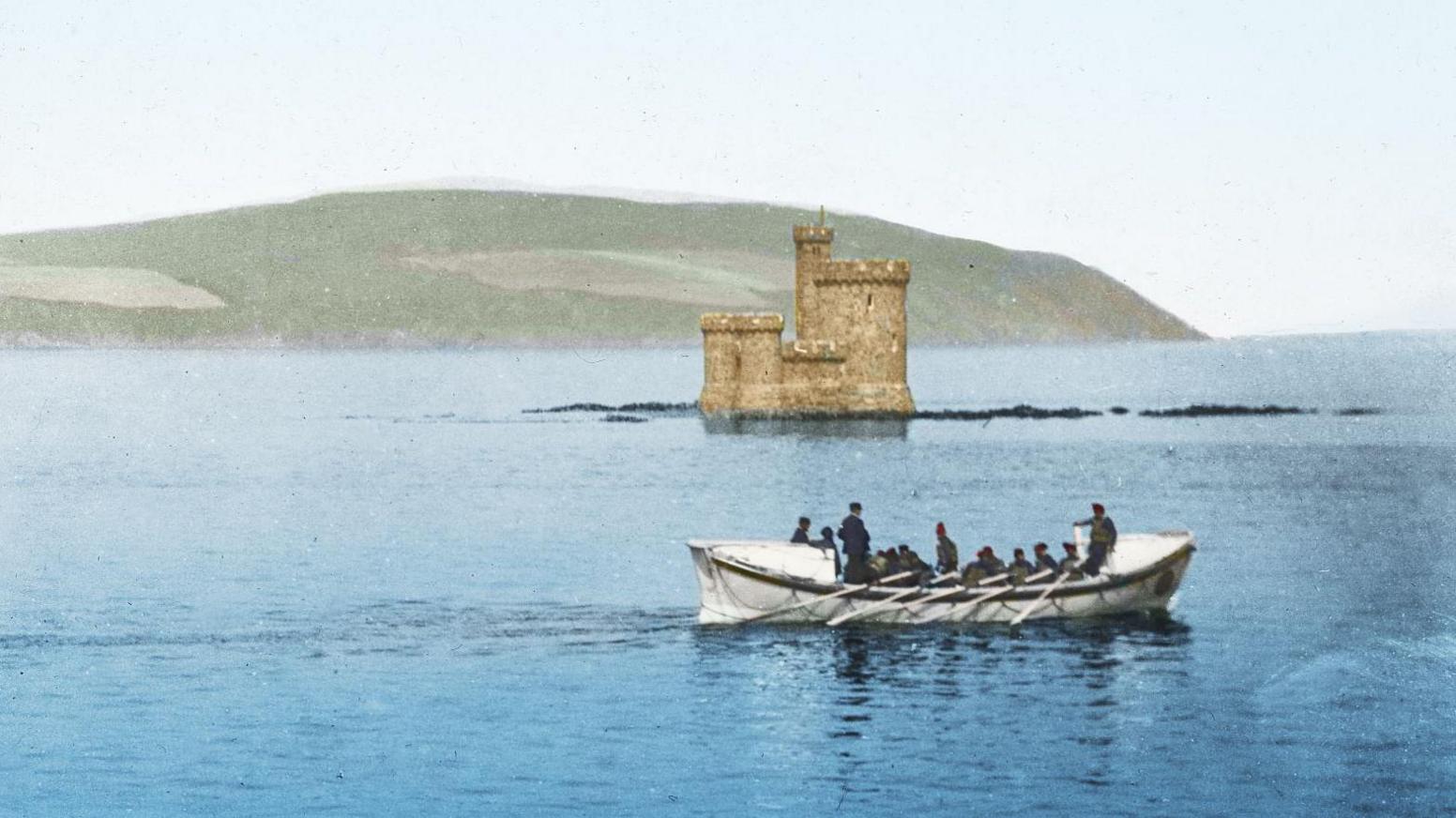 An early rowing lifeboat at Douglas and its 1890s crew