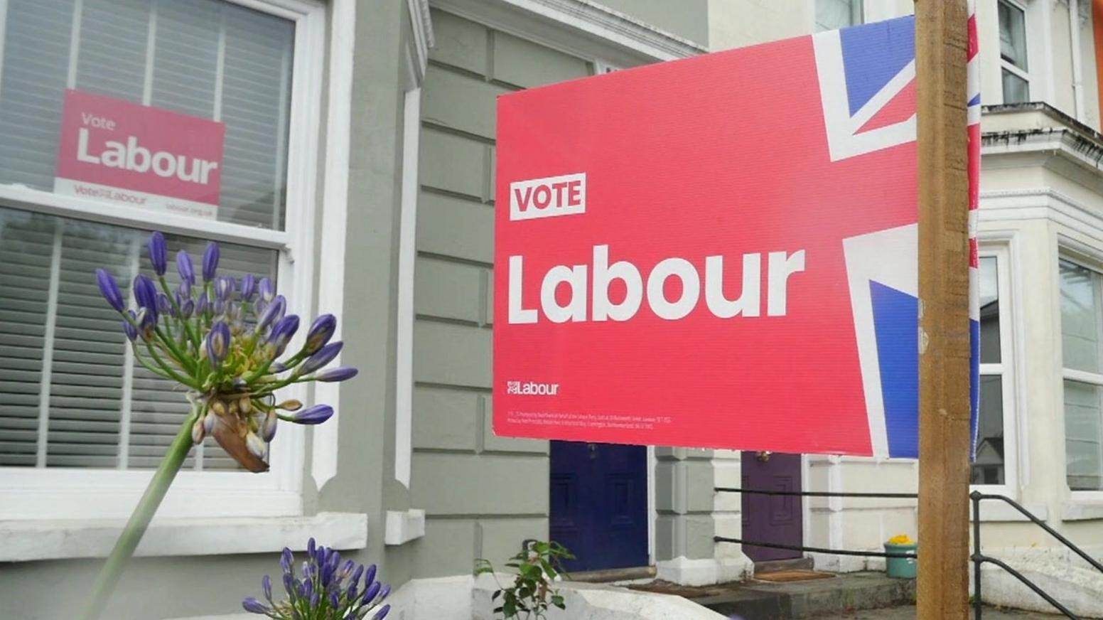 Vote Labour sign in Plymouth