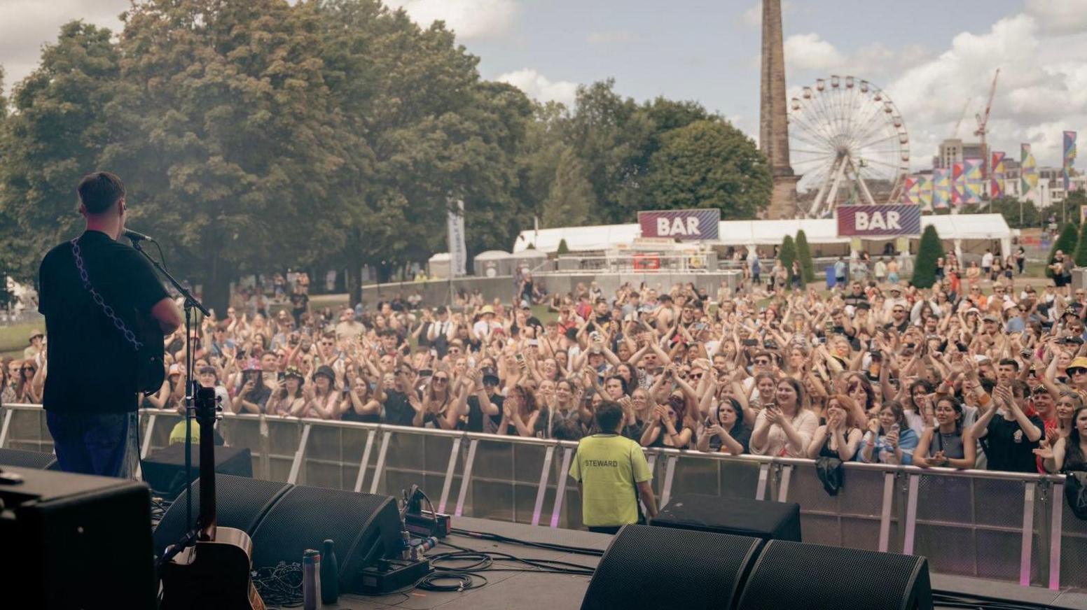 Calum Bowie playing TRNSMT in 2023 watched by large crowd 