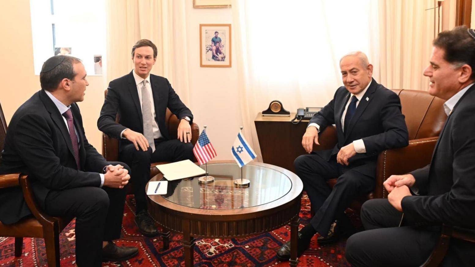 US envoy Jared Kushner (2nd Left) meets Israeli Prime Minister Benjamin Netanyahu (2nd Right) in Jerusalem (10 November 2025)