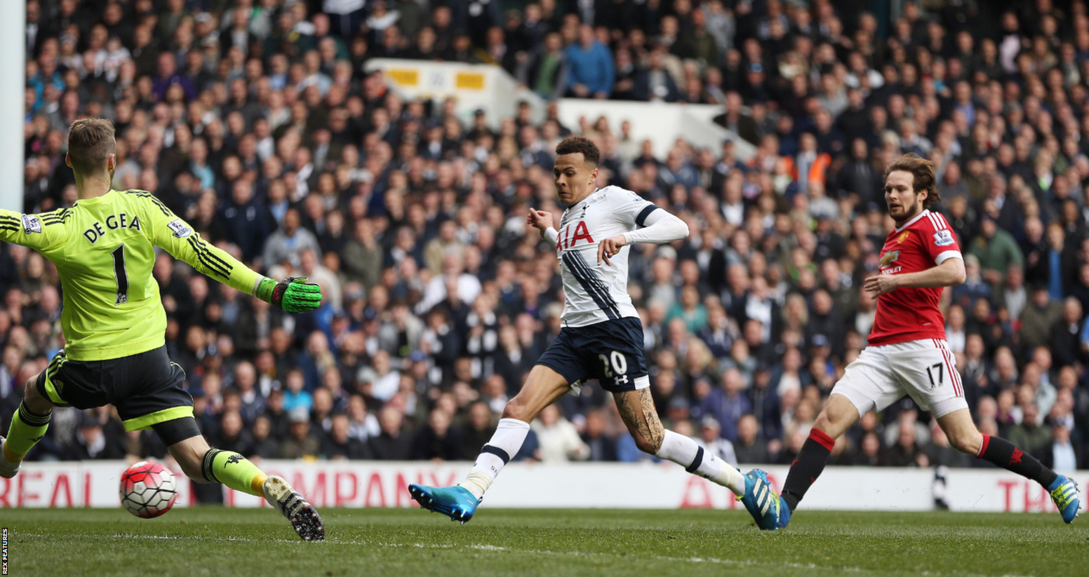 Dele Alli scores for Tottenham against Manchester United