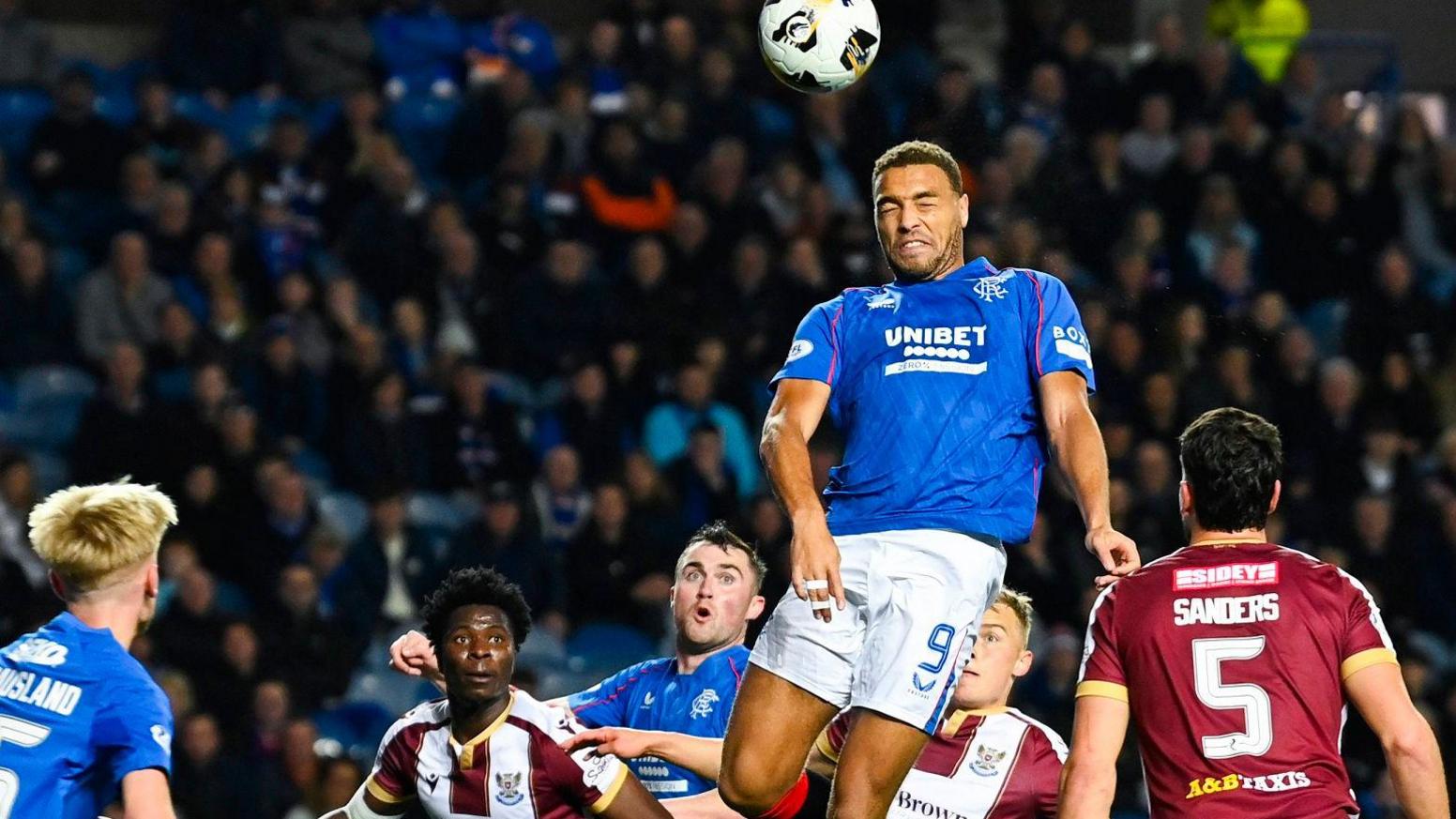 Rangers striker Cyriel Dessers heads over against St Johnstone