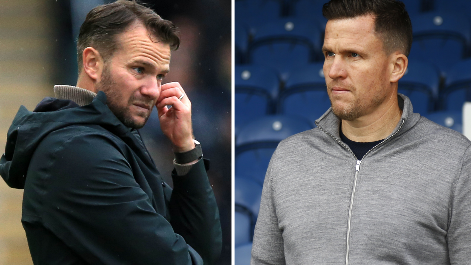 Composite image of Tom Cleverley (left) and Gary Caldwell at the side of football pitches