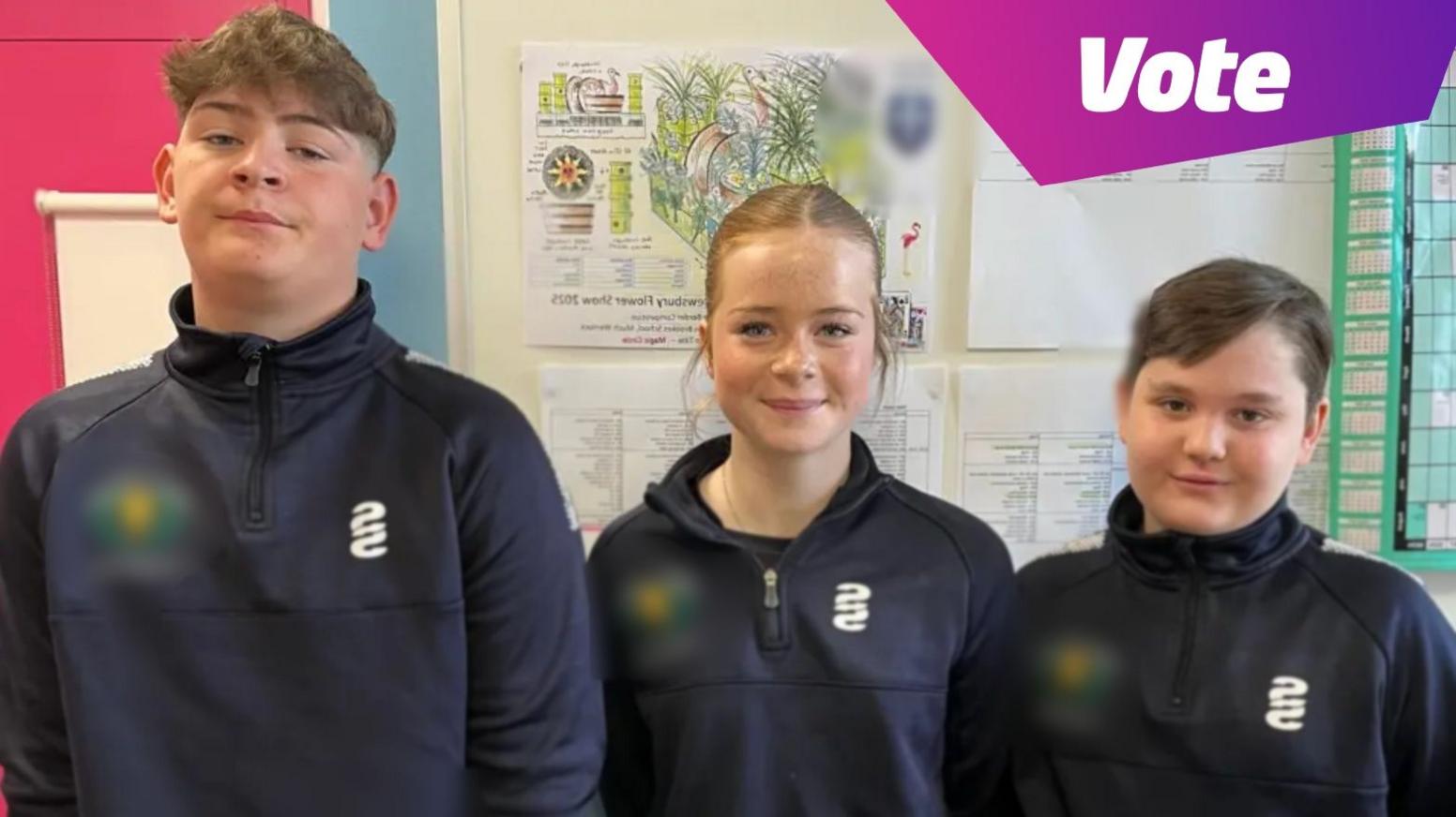 Three children in PE kit/uniform
