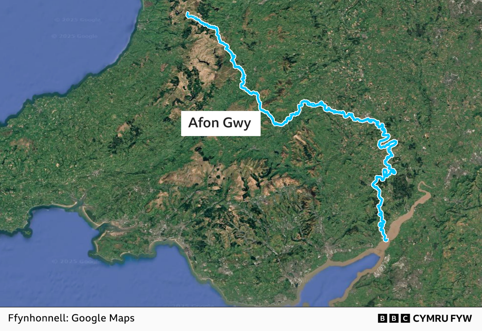 map o Afon Gwy