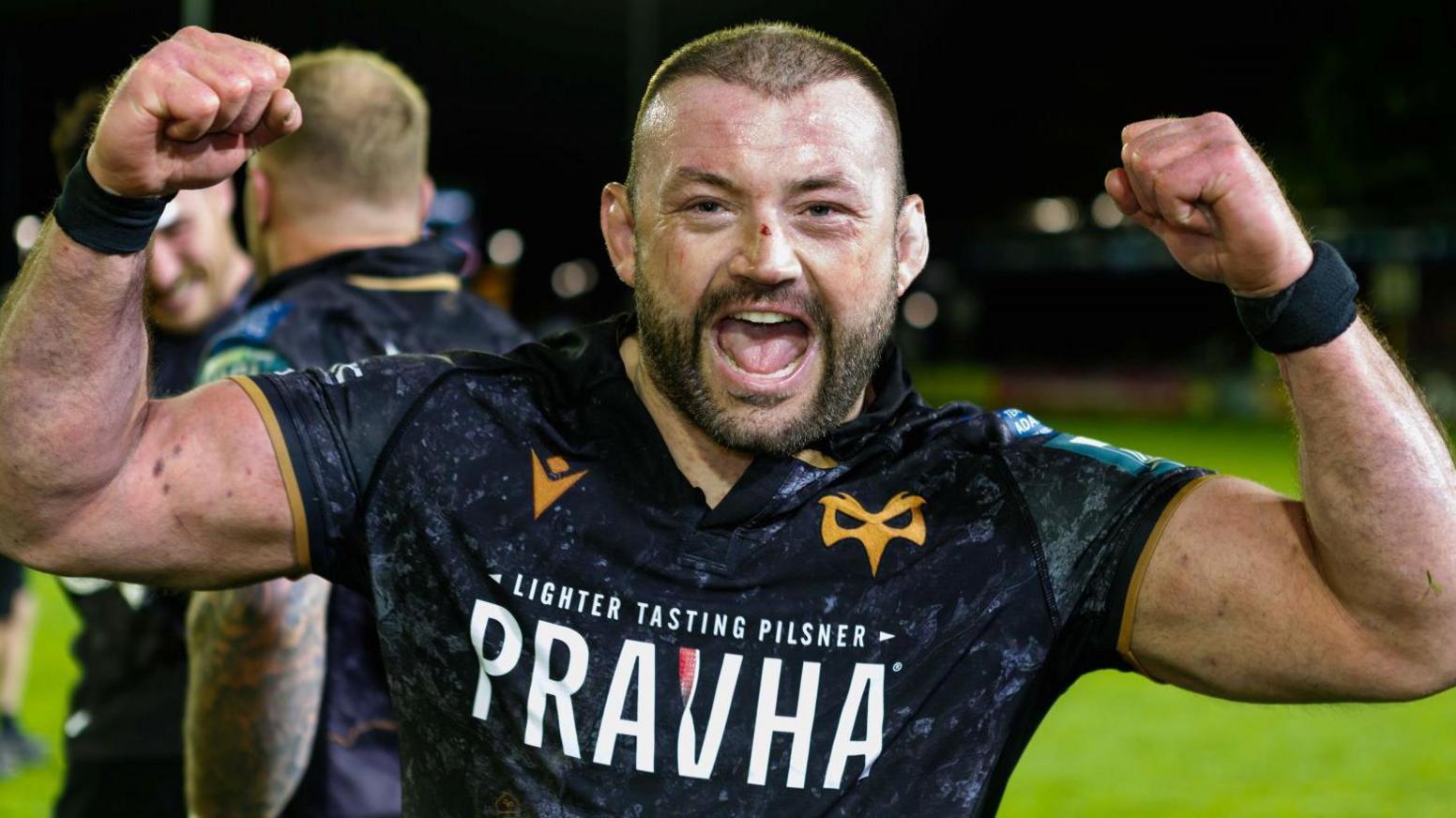 Wales hooker Sam Parry, who has signed a new deal to stay at Ospreys, celebrates victory against Sharks