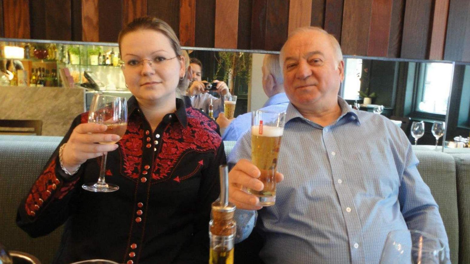 Sergei Skripal and his daughter Yulia are pictured eating dinner together.