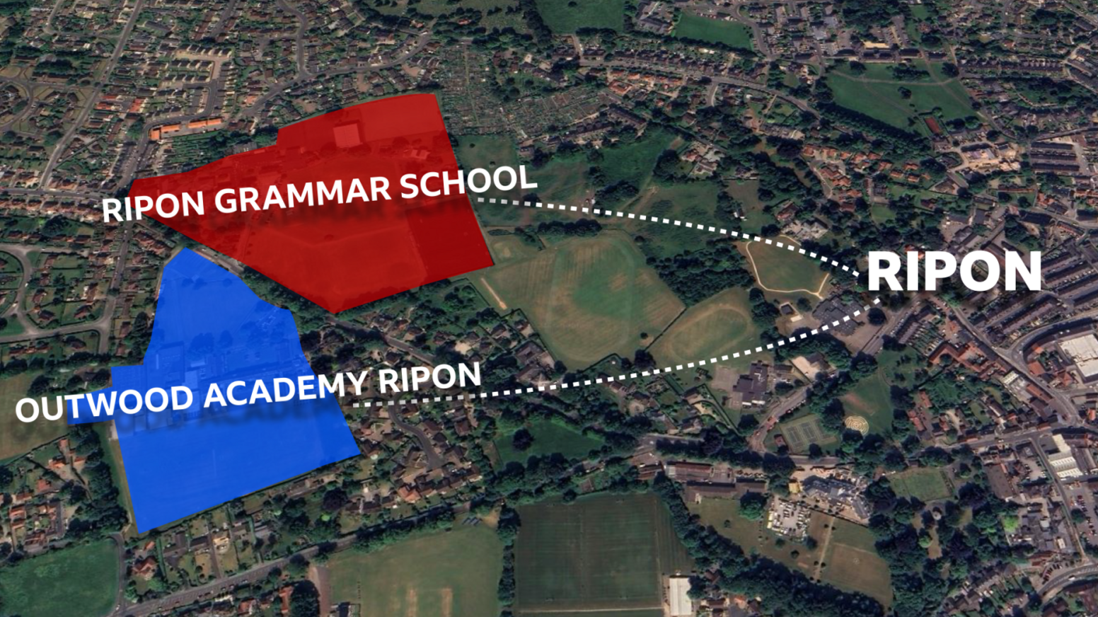 Map view of the location of the two schools