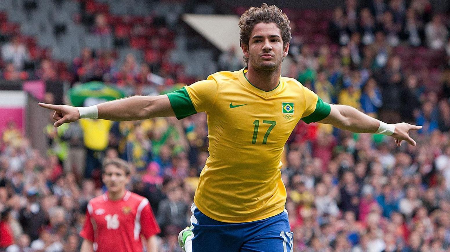 Alexandre Pato scores against Belarus at London 2012