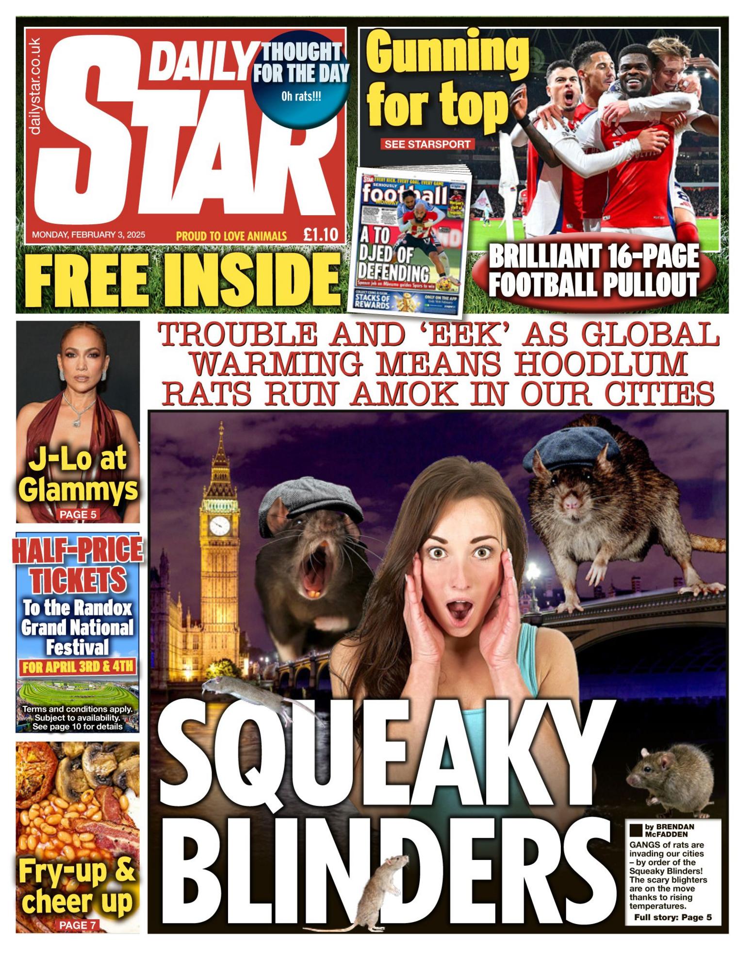 The headline on the front page of the The Daily Star reads: “Squeaky Blinders".