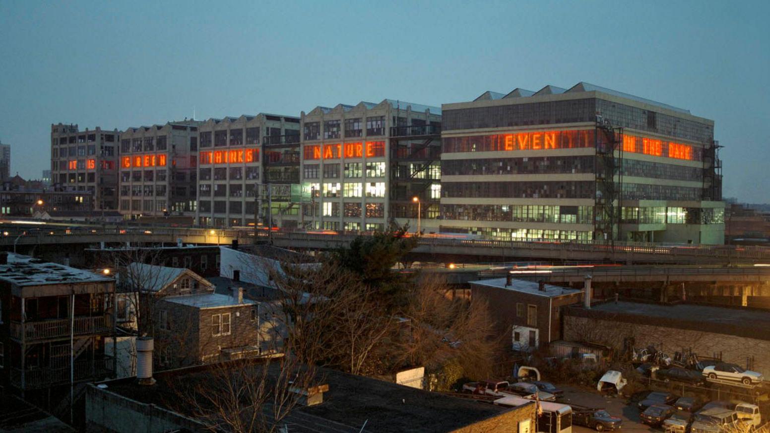 indestructible language installed in 2006 at the American Can Company buildings on the Pulaski Skyway in  Jersey City, New Jersey for the temporary installation with the Precipice Alliance founded by Joel Sternfeld and Donna Wingate.