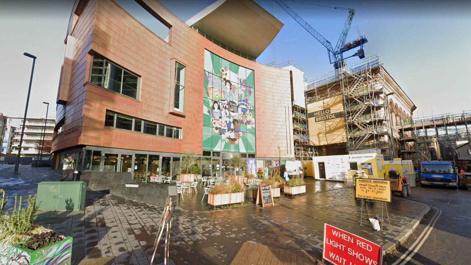 A picture of the outside of Bristol Beacon while under construction. 